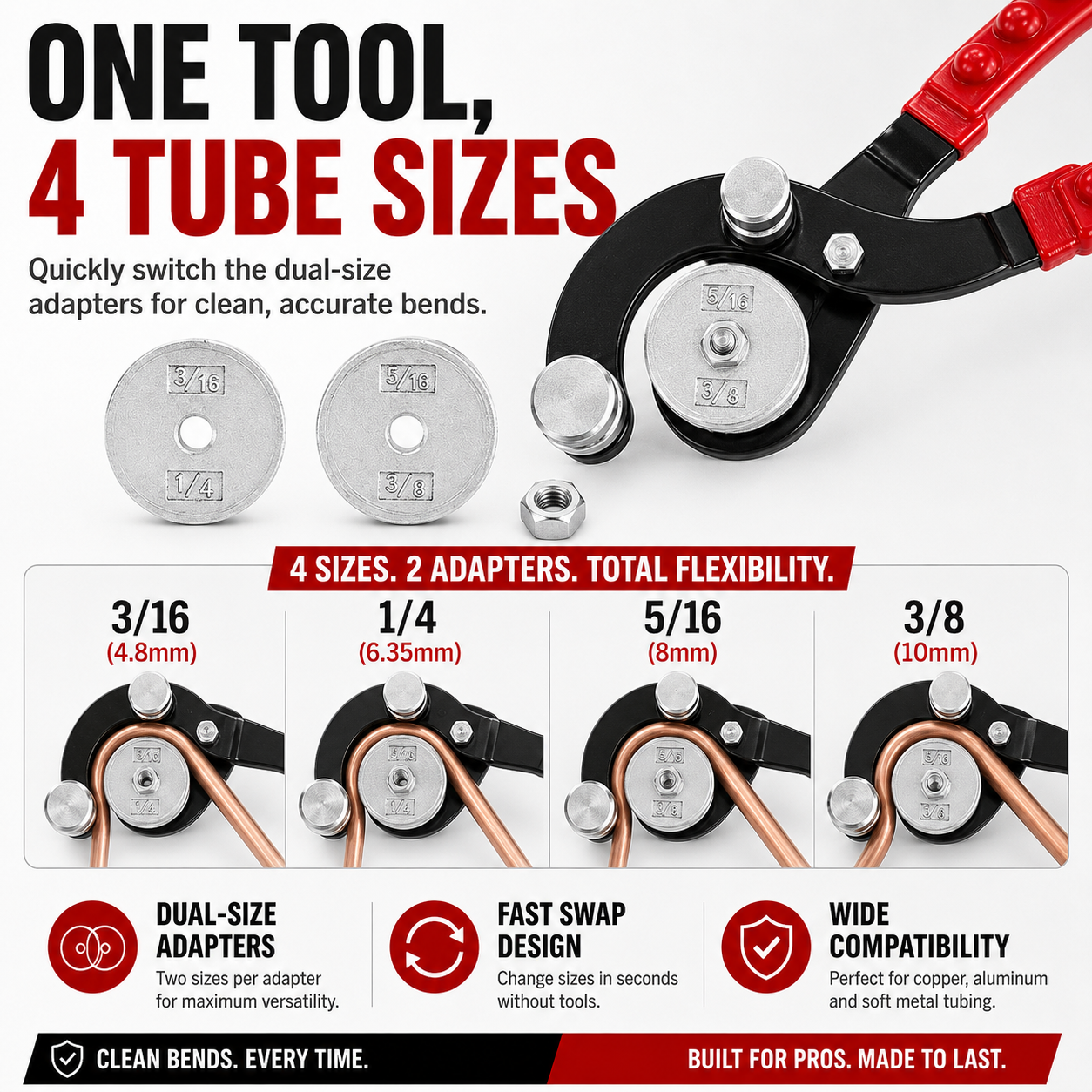 🔧 4-in-1 Precision Tube Bender – Smooth 90° Bends Without Kinks | Copper & Aluminum Tubing