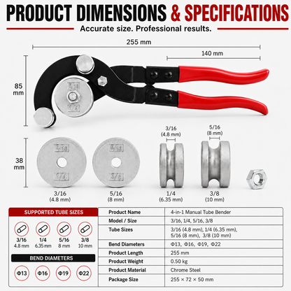🔧 4-in-1 Precision Tube Bender – Smooth 90° Bends Without Kinks | Copper & Aluminum Tubing