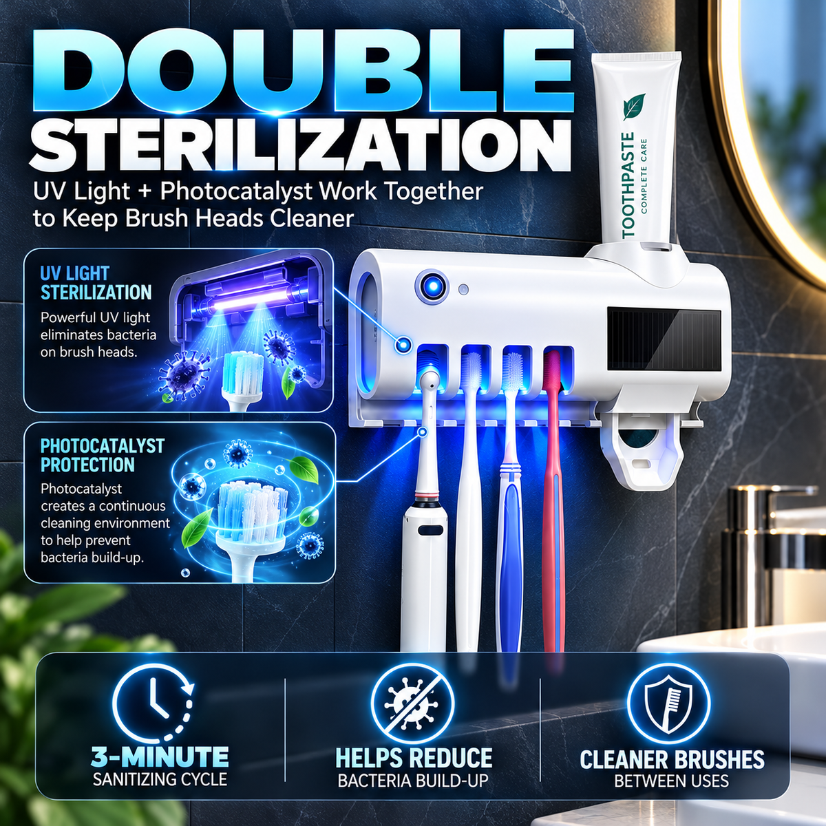 🪥 3-in-1 Smart UV Toothbrush Sanitizer – ✨ Keep Brushes Cleaner, Auto Toothpaste Dispenser & Space-Saving Wall Mount