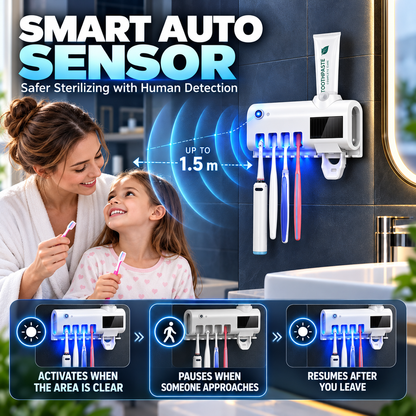 🪥 3-in-1 Smart UV Toothbrush Sanitizer – ✨ Keep Brushes Cleaner, Auto Toothpaste Dispenser & Space-Saving Wall Mount