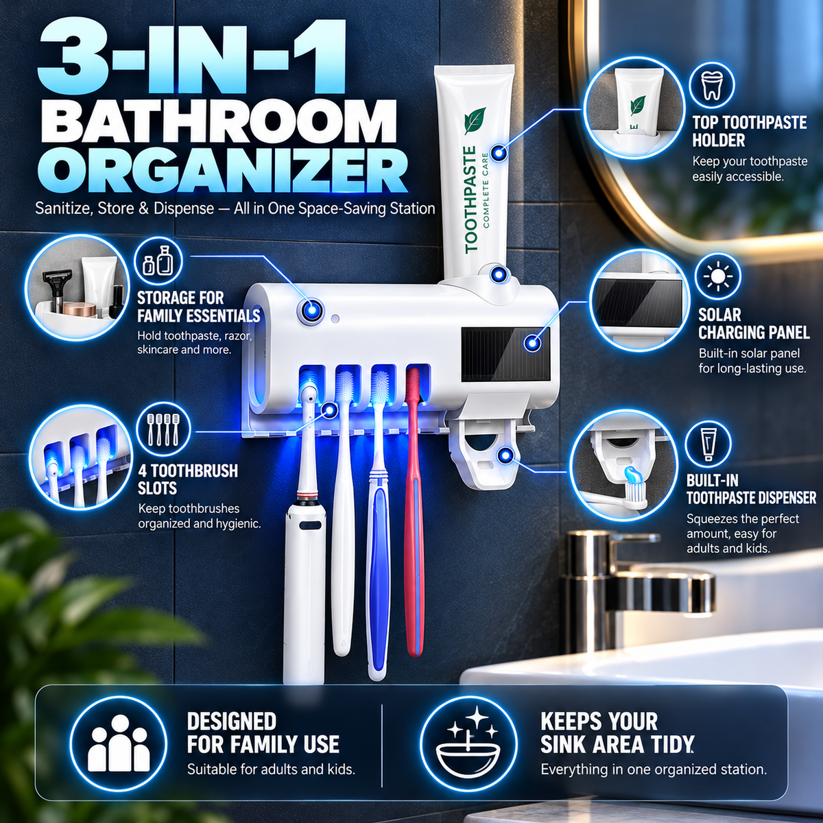 🪥 3-in-1 Smart UV Toothbrush Sanitizer – ✨ Keep Brushes Cleaner, Auto Toothpaste Dispenser & Space-Saving Wall Mount