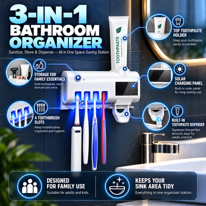 🪥 3-in-1 Smart UV Toothbrush Sanitizer – ✨ Keep Brushes Cleaner, Auto Toothpaste Dispenser & Space-Saving Wall Mount