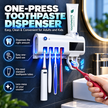 🪥 3-in-1 Smart UV Toothbrush Sanitizer – ✨ Keep Brushes Cleaner, Auto Toothpaste Dispenser & Space-Saving Wall Mount
