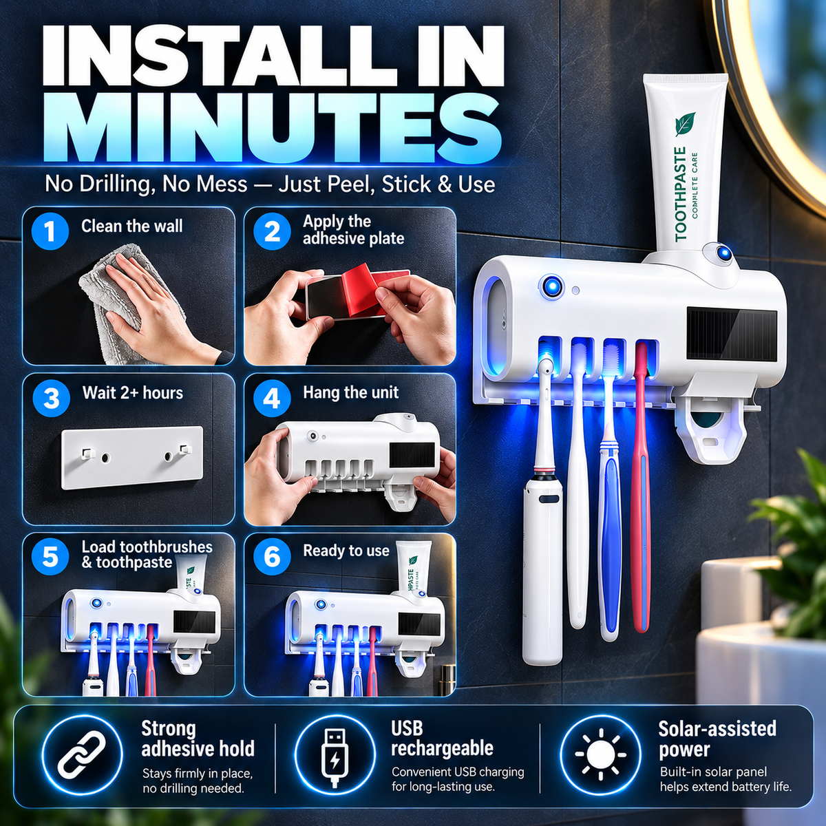 🪥 3-in-1 Smart UV Toothbrush Sanitizer – ✨ Keep Brushes Cleaner, Auto Toothpaste Dispenser & Space-Saving Wall Mount