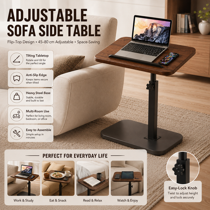 🛋️ Adjustable Flip-Top Sofa Side Table | Compact, Versatile & Perfect for Work or Relaxation ✨