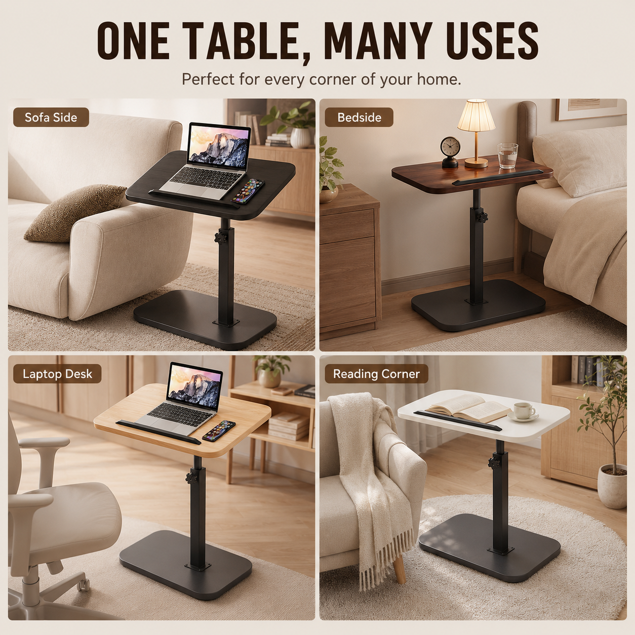 🛋️ Adjustable Flip-Top Sofa Side Table | Compact, Versatile & Perfect for Work or Relaxation ✨