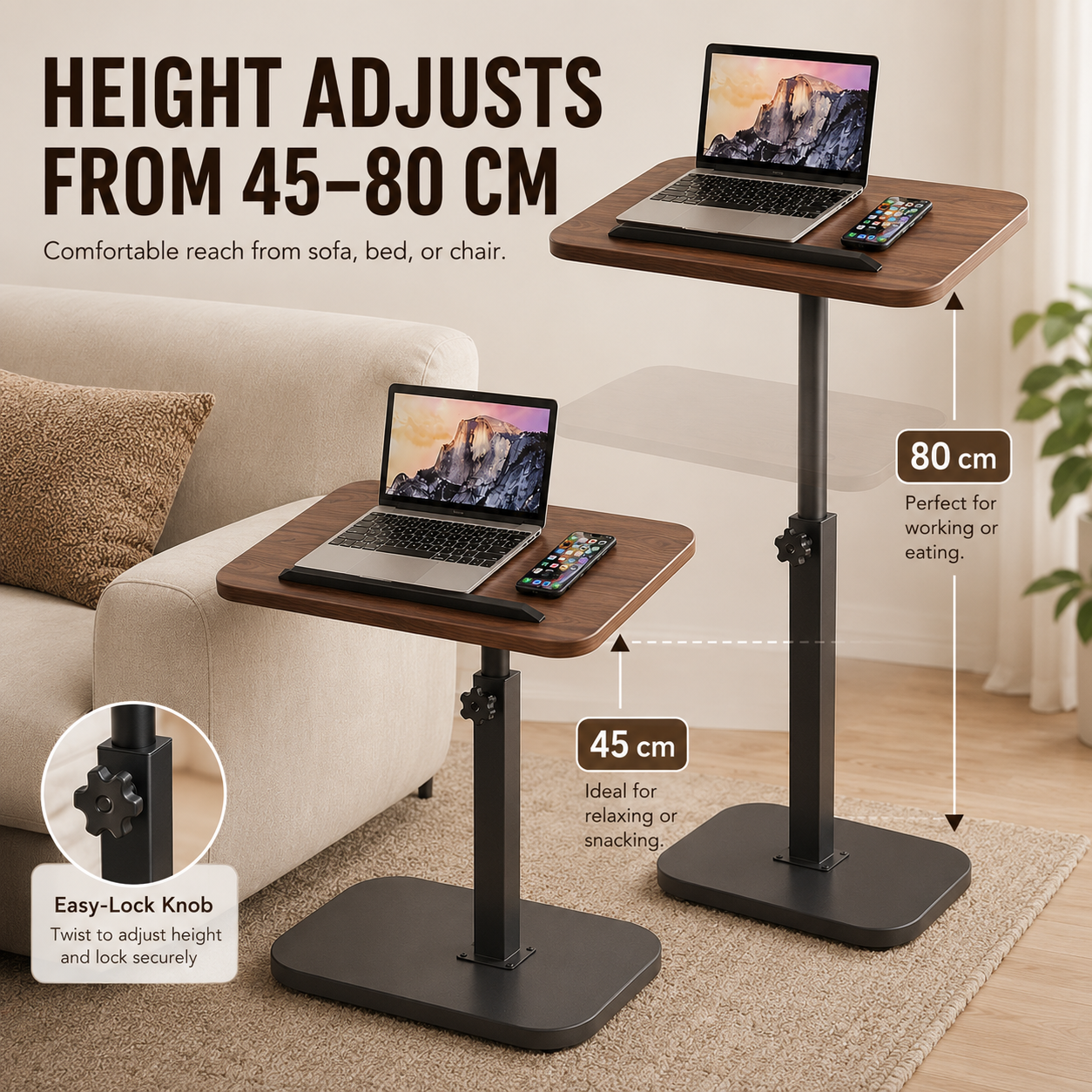 🛋️ Adjustable Flip-Top Sofa Side Table | Compact, Versatile & Perfect for Work or Relaxation ✨
