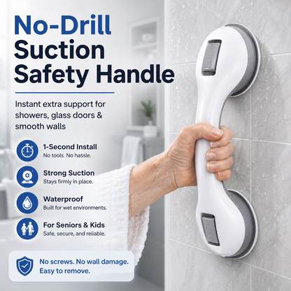 🛁 Strong Suction, Safer Steps — No-Drill Bathroom Grab Bar 🛡️