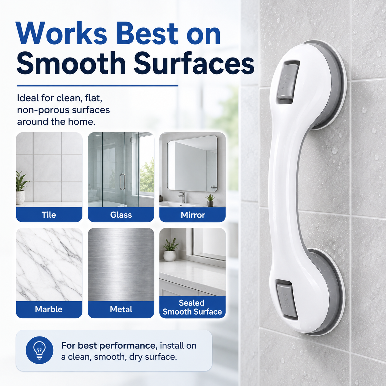 🛁 Strong Suction, Safer Steps — No-Drill Bathroom Grab Bar 🛡️