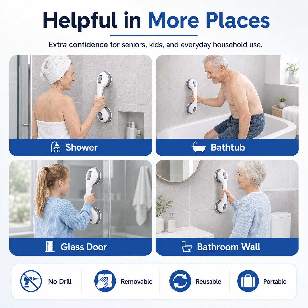 🛁 Strong Suction, Safer Steps — No-Drill Bathroom Grab Bar 🛡️