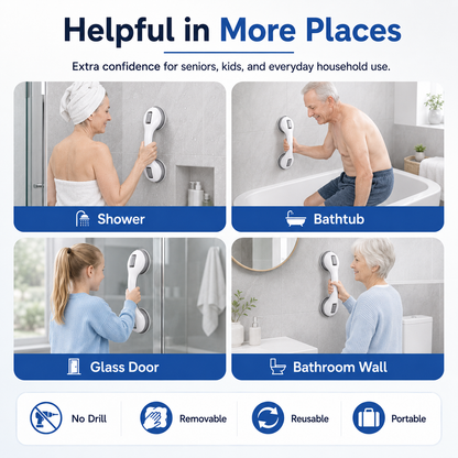 🛁 Strong Suction, Safer Steps — No-Drill Bathroom Grab Bar 🛡️