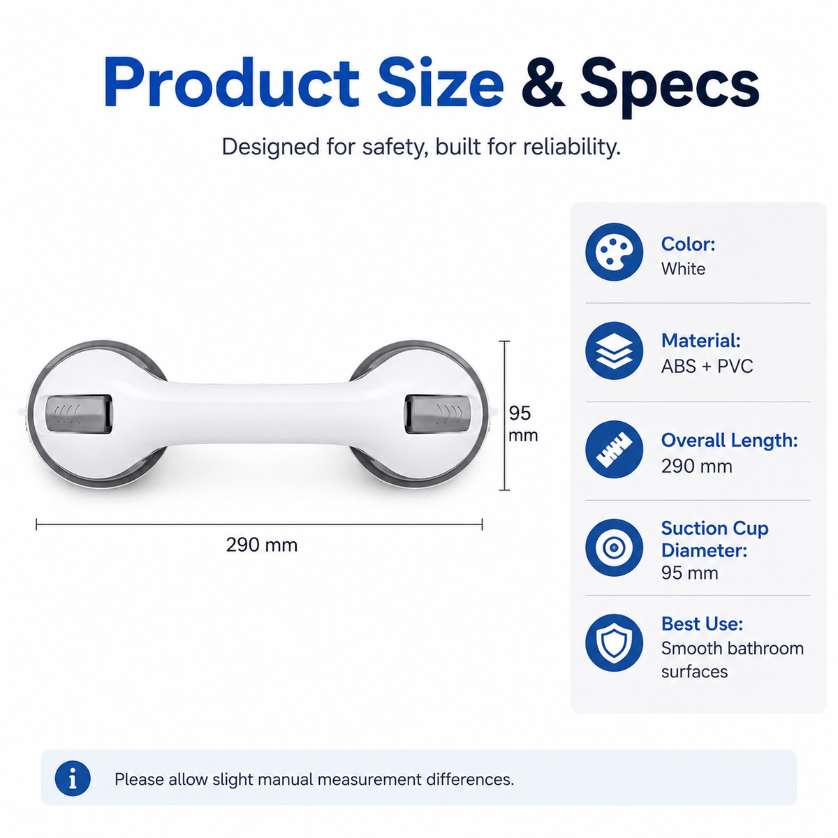 🛁 Strong Suction, Safer Steps — No-Drill Bathroom Grab Bar 🛡️