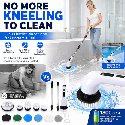 🧼 9-in-1 Electric Spin Scrubber — Deep Clean Without Kneeling or Bending ✨