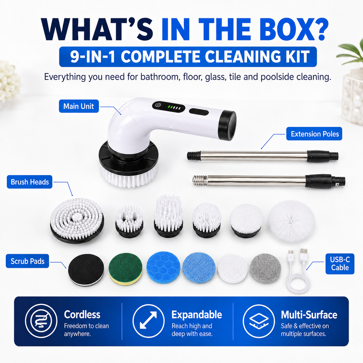 🧼 9-in-1 Electric Spin Scrubber — Deep Clean Without Kneeling or Bending ✨