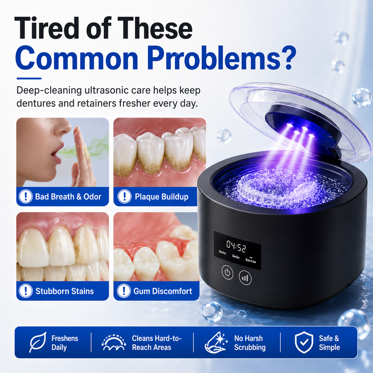 ✨ 50kHz Ultrasonic Denture & Retainer Cleaner – Deep Clean in Just 5 Minutes 🦷💧