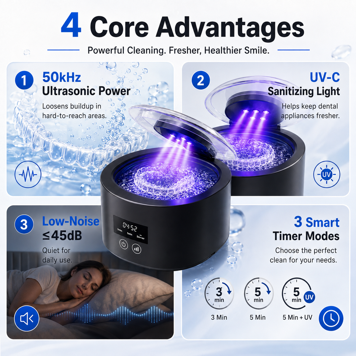 ✨ 50kHz Ultrasonic Denture & Retainer Cleaner – Deep Clean in Just 5 Minutes 🦷💧