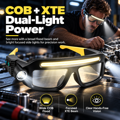 🔦 Hands-Free LED Glasses Headlamp – COB + XTE Ultra-Bright Lighting for Auto Repair, DIY & Outdoor Adventures ⚡