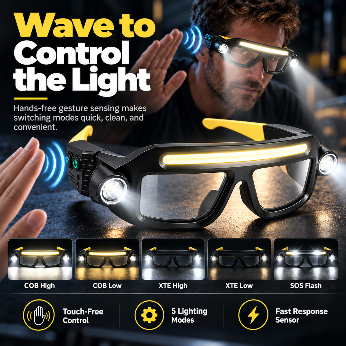 🔦 Hands-Free LED Glasses Headlamp – COB + XTE Ultra-Bright Lighting for Auto Repair, DIY & Outdoor Adventures ⚡