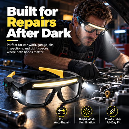 🔦 Hands-Free LED Glasses Headlamp – COB + XTE Ultra-Bright Lighting for Auto Repair, DIY & Outdoor Adventures ⚡