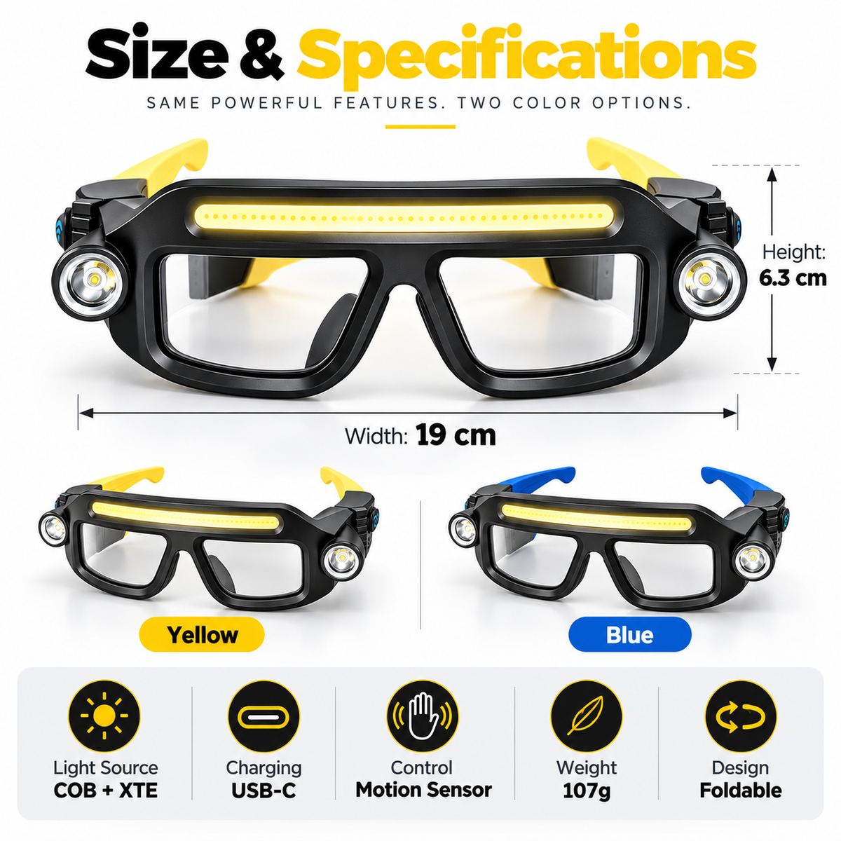 🔦 Hands-Free LED Glasses Headlamp – COB + XTE Ultra-Bright Lighting for Auto Repair, DIY & Outdoor Adventures ⚡