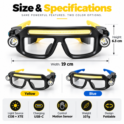 🔦 Hands-Free LED Glasses Headlamp – COB + XTE Ultra-Bright Lighting for Auto Repair, DIY & Outdoor Adventures ⚡