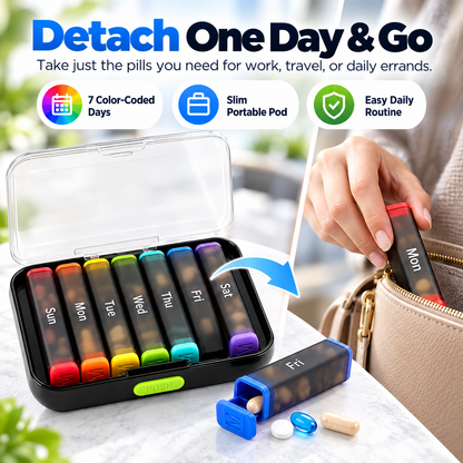 💊 7-Day Detachable Pill Organizer – 🌈 Color-Coded, Large Capacity & Travel-Friendly ✈️