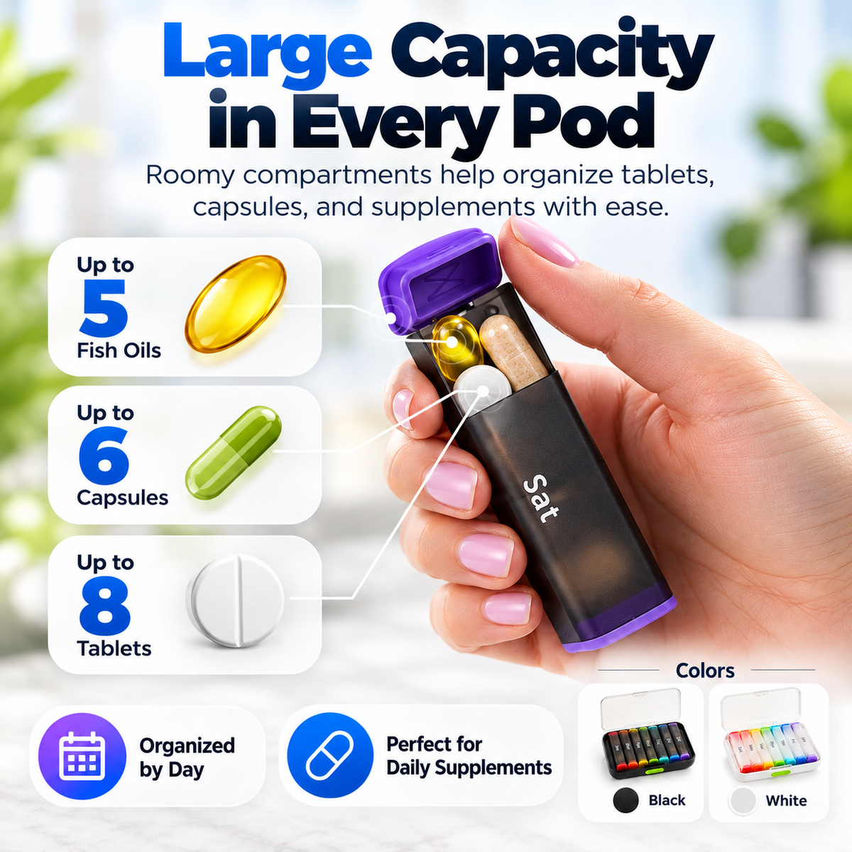 💊 7-Day Detachable Pill Organizer – 🌈 Color-Coded, Large Capacity & Travel-Friendly ✈️