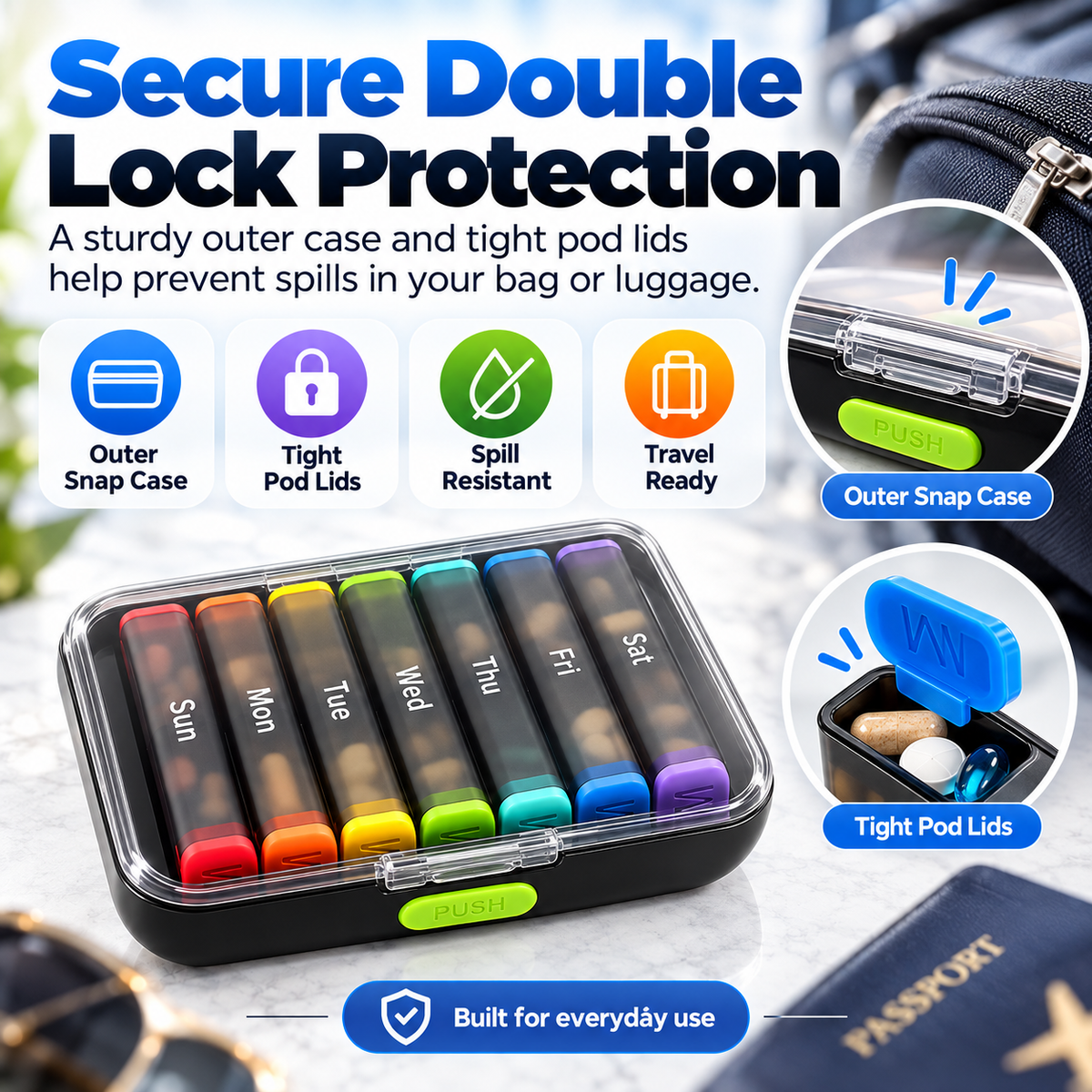 💊 7-Day Detachable Pill Organizer – 🌈 Color-Coded, Large Capacity & Travel-Friendly ✈️