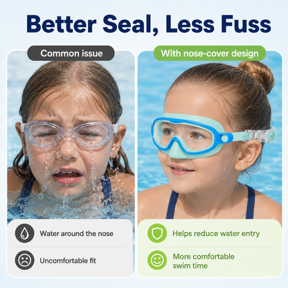 🔥SafeSwim Kids Wide-View Goggles with Nose Cover