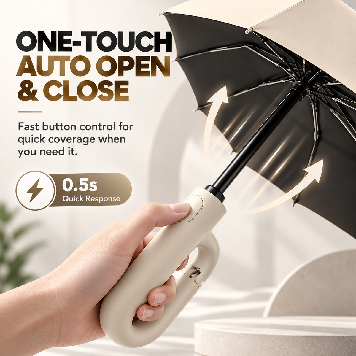 ☔ 10-Rib Automatic Umbrella – Carabiner Handle, Windproof & UV Protection | One-Touch Open & Close