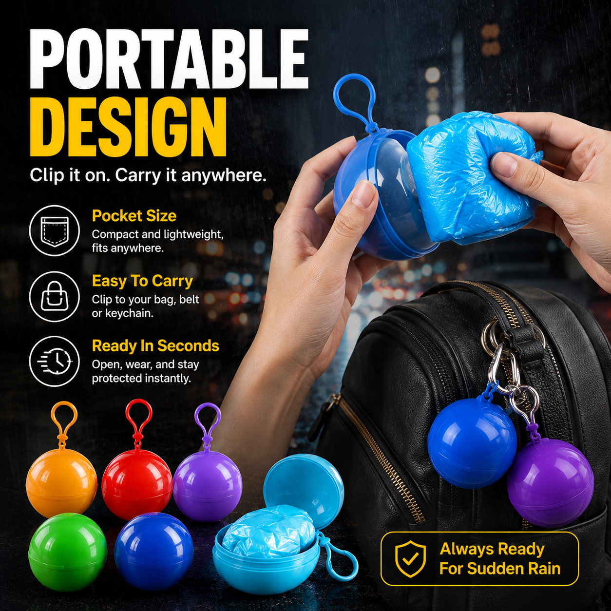 ☔ Pocket-Sized Raincoat Capsules – Instant Rain Protection Anytime, Anywhere 🌧️ | 6-Pack