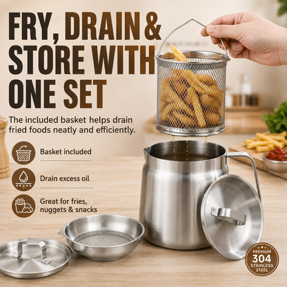 ♻️ Fry, Filter & Reuse Oil™ — 304 Stainless Steel Oil Pot with Fry Basket