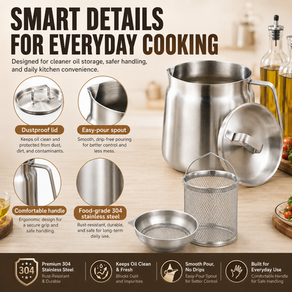♻️ Fry, Filter & Reuse Oil™ — 304 Stainless Steel Oil Pot with Fry Basket