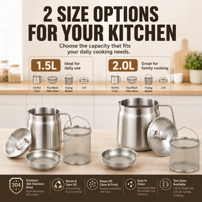 ♻️ Fry, Filter & Reuse Oil™ — 304 Stainless Steel Oil Pot with Fry Basket