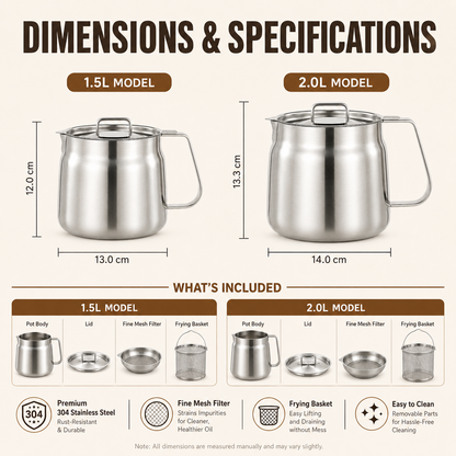 ♻️ Fry, Filter & Reuse Oil™ — 304 Stainless Steel Oil Pot with Fry Basket