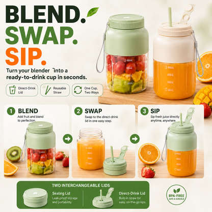 🍓 Blend. Swap. Sip. Anywhere. — 1300mL Portable Self-Cleaning Blender Cup