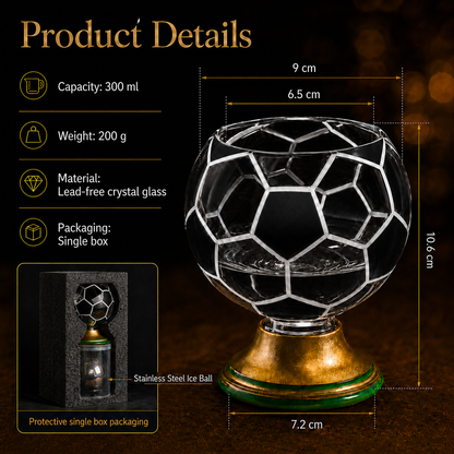⚽️360° Rotating Soccer Ball Whiskey Glass with Stainless Steel Ice Ball